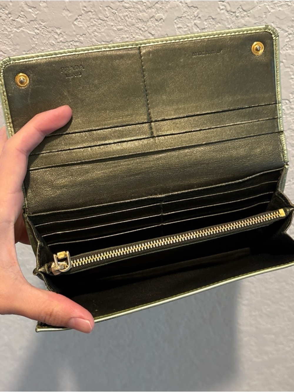 Prada Light Green Patent Leather Long Continental Snap Wallet with Gold Logo - Picture 9 of 15